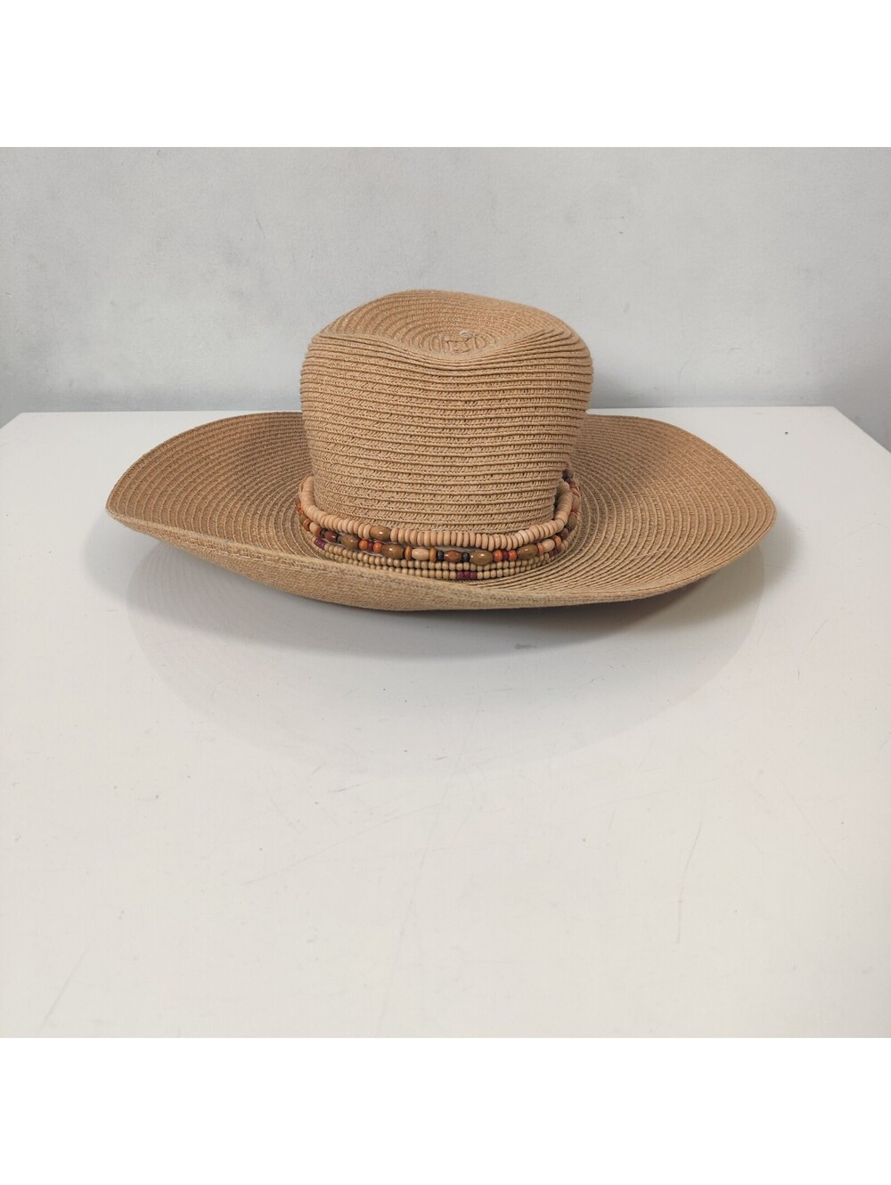 Sun N Sand Tan Straw UPF 50+ Wide Brim Sun Hat Beaded Band Cowgirl Western